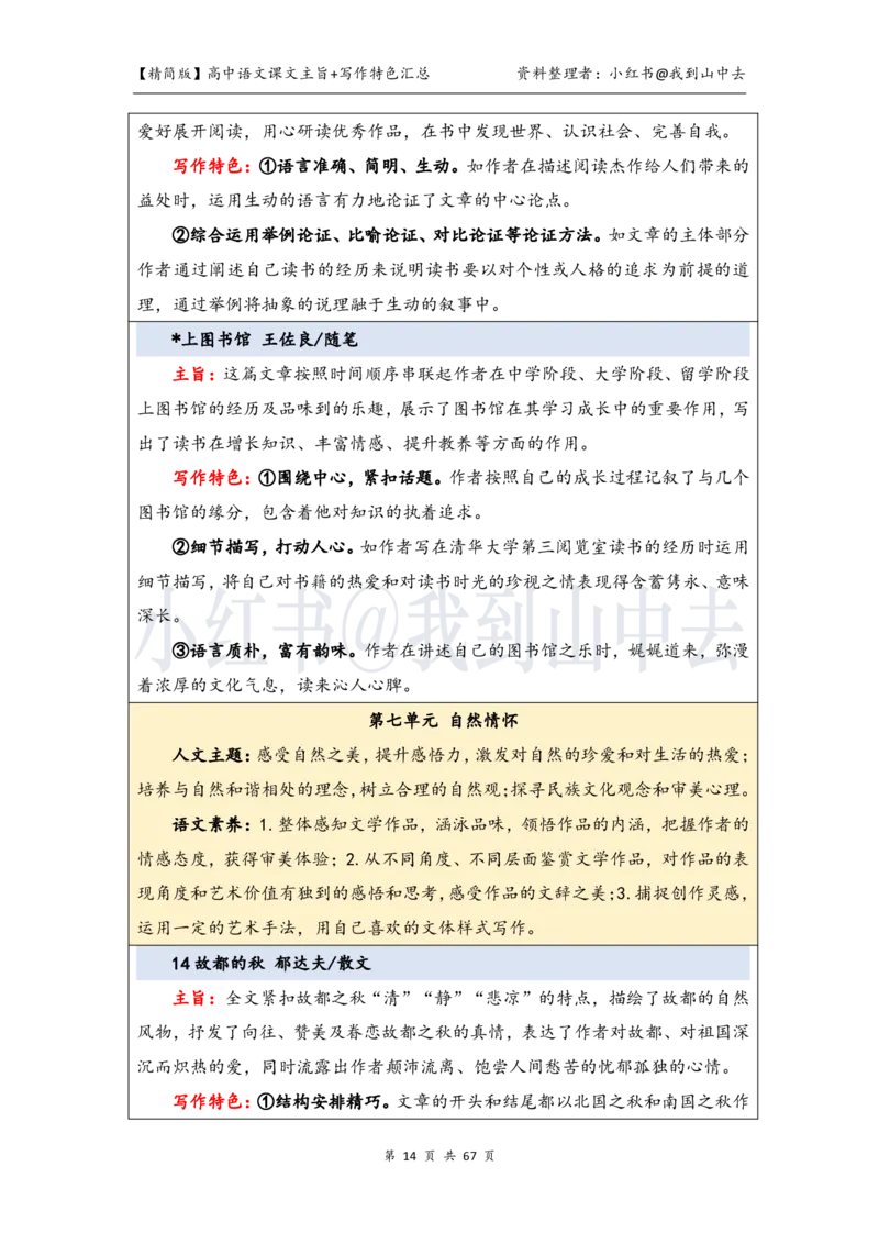 精简课文主旨+写作特色梳理_4-教培资料-26年最新资料-同步更新_初中高中教资_03科三专项（进去保存报考的学科即可）_02科三专项（笔记真题思维导图教学设计版本二）