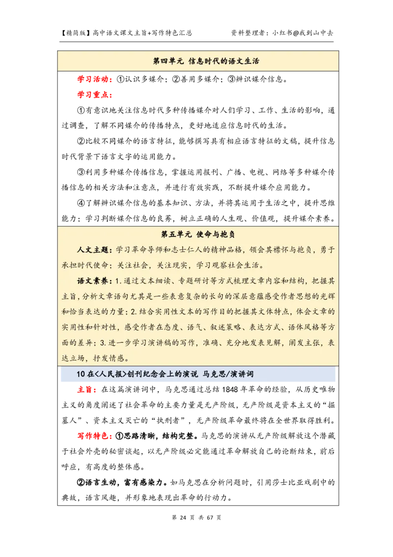 精简课文主旨+写作特色梳理_4-教培资料-26年最新资料-同步更新_初中高中教资_03科三专项（进去保存报考的学科即可）_02科三专项（笔记真题思维导图教学设计版本二）