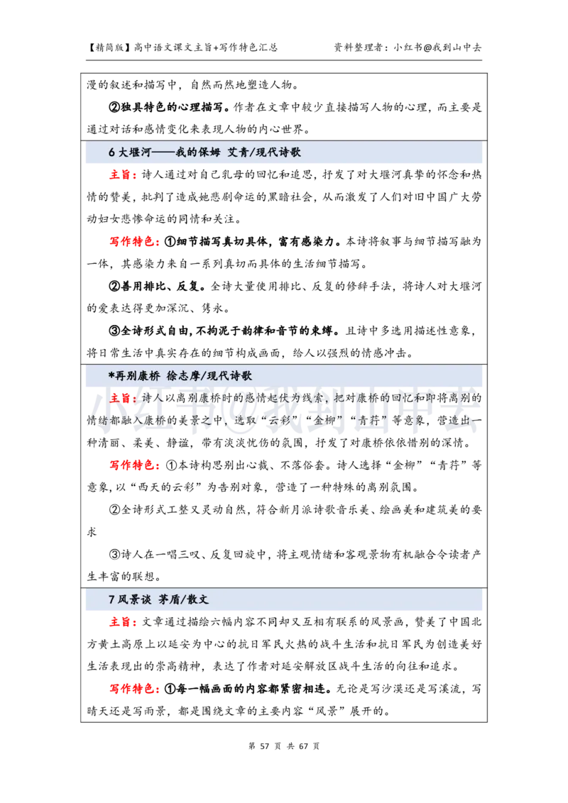 精简课文主旨+写作特色梳理_4-教培资料-26年最新资料-同步更新_初中高中教资_03科三专项（进去保存报考的学科即可）_02科三专项（笔记真题思维导图教学设计版本二）