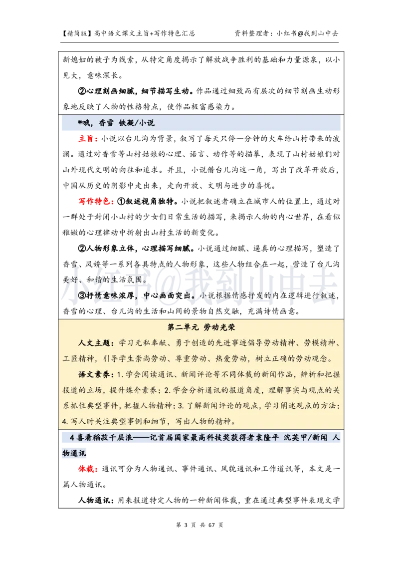 精简课文主旨+写作特色梳理_4-教培资料-26年最新资料-同步更新_初中高中教资_03科三专项（进去保存报考的学科即可）_02科三专项（笔记真题思维导图教学设计版本二）