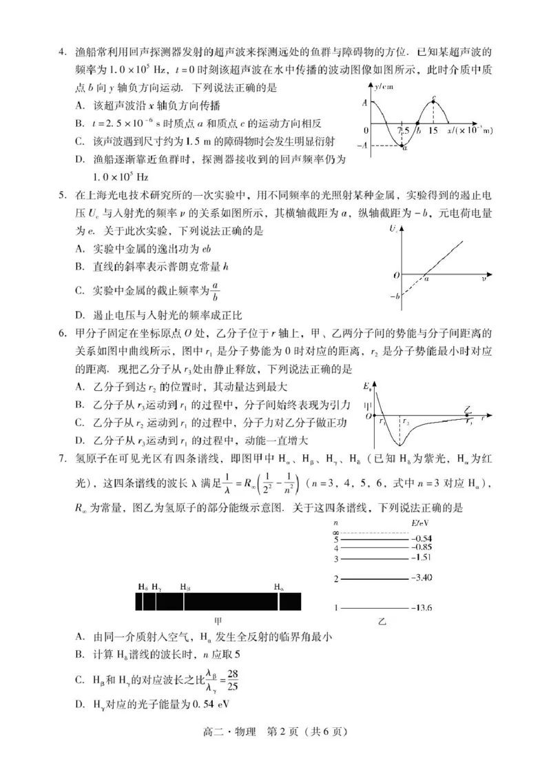 肇庆高二下物理试卷_2025年7月_250709广东省肇庆市2024-2025学年高二下学期期末考试（全科）_广东省肇庆市2024-2025学年高二下学期期末考试物理试题