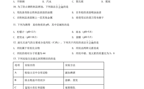 精品解析：2022年辽宁省沈阳市中考化学真题（原卷版）_中考真题_5.化学中考真题2015-2024年_2022年中考化学真题（127份）14