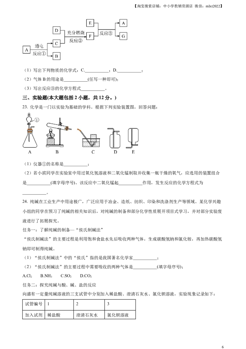 精品解析：2023年山东省滨州市中考化学真题（原卷版）_中考真题_5.化学中考真题2015-2024年_2023年中考化学真题7.20_精品解析：2023年山东省滨州市中考化学真题