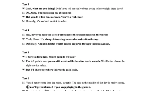 马鞍山二中2025届高三适应性考试听力部分原文_2025年6月_250602安徽省马鞍山二中2025届高三年级高考适应性考试（全科）_答案