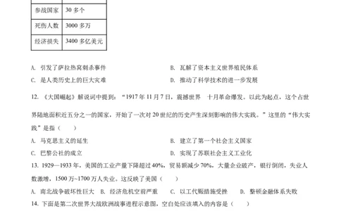 精品解析：2022年山东省泰安市中考历史真题（原卷版）_中考真题_6.历史中考真题2015-2024年_2022中考历史真题104份18