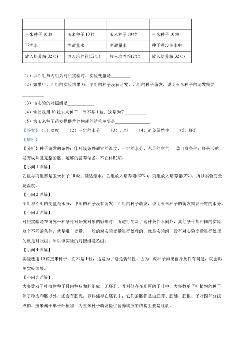 精品解析：2022年湖南省怀化市中考生物真题（解析版）_中考真题_8.生物中考真题2015-2024年_地区卷_湖南省_怀化生物（只有2022