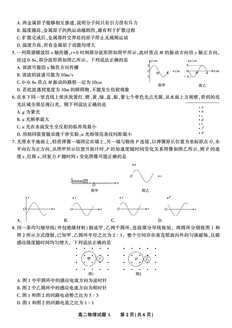 物理试题A&middot;2025年7月高二期末联考_2025年7月_250705安徽省金榜教育2024-2025学年高二下学期期末考试（全科）