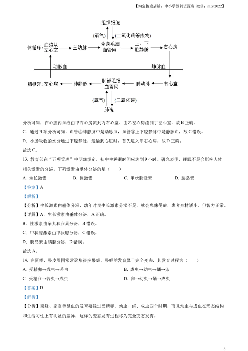 精品解析：2023年四川省成都市中考生物真题（解析版）_中考真题_8.生物中考真题2015-2024年_2023年全国中考生物7.20_精品解析：2023年四川省成都市中考生物真题