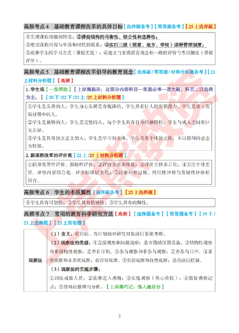 考前8页纸-小学教育教学知识与能力_4-教培资料-26年最新资料-同步更新_小学教资_小学冲刺急救包_上岸熊25下教资笔试：最新考前8页纸