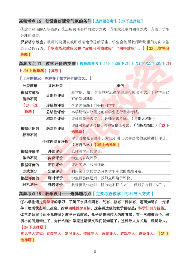 考前8页纸-小学教育教学知识与能力_4-教培资料-26年最新资料-同步更新_小学教资_小学冲刺急救包_上岸熊25下教资笔试：最新考前8页纸