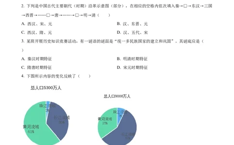 精品解析：2023年湖南省常德市中考历史真题（原卷版）_中考真题_6.历史中考真题2015-2024年_2023中考历史真题7.20_精品解析：2023年湖南省常德市中考历史真题