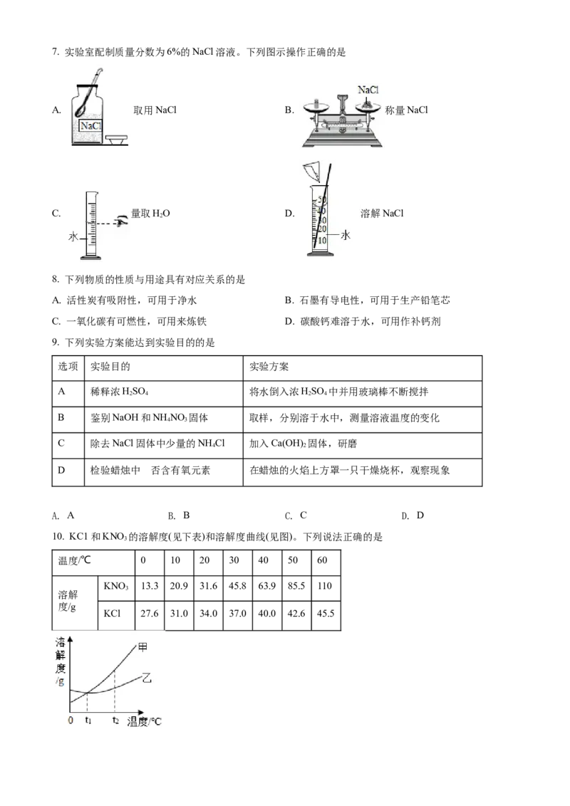 精品解析：2022年江苏省连云港市中考化学真题（原卷版）_中考真题_5.化学中考真题2015-2024年_2022年中考化学真题（127份）14
