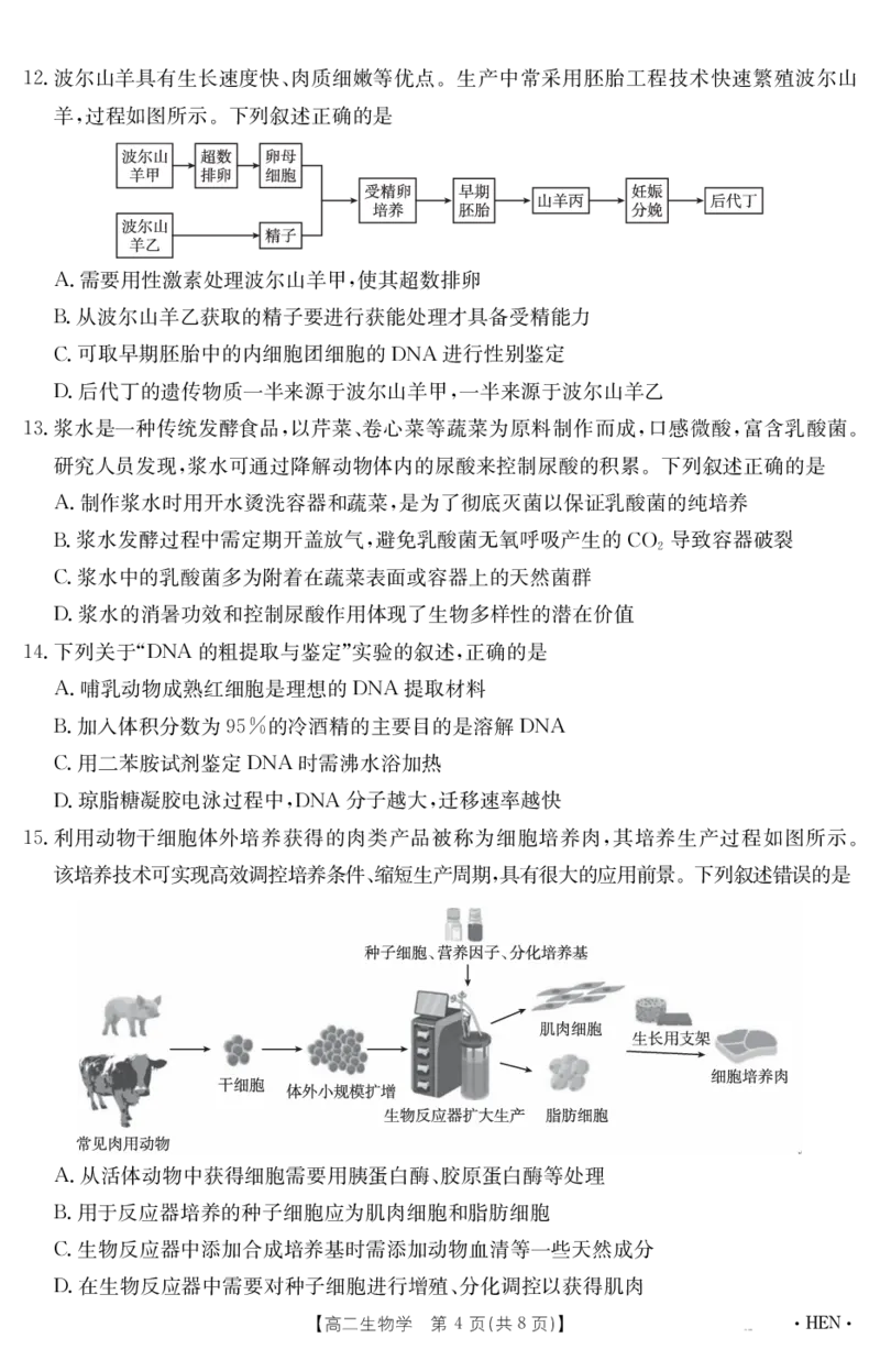 金太阳25-003B河南省2024-2025学年高二下学期6月百万大联考生物学_2025年7月_250705河南省2024-2025学年高二下学期6月百万大联考（金太阳25-003B）