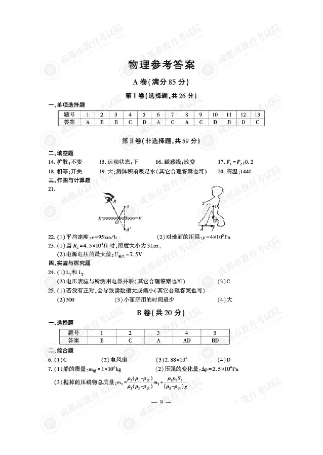 2025成都中考物理真题及答案解析_2025全国各地《中考真题试卷及答案》_2025成都中考真题及答案
