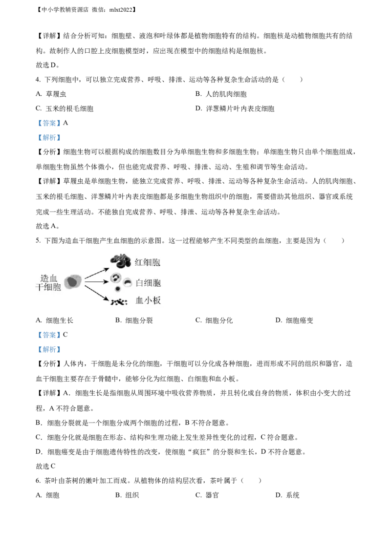精品解析：2022年山东省威海市中考生物真题（解析版）_中考真题_8.生物中考真题2015-2024年_2022年全国中考生物114份14