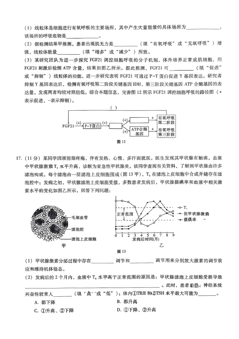 重庆市第八中学2026届高考适应性月考卷（三）生物_251124重庆市第八中学2026届高考适应性月考卷（三）（全科）