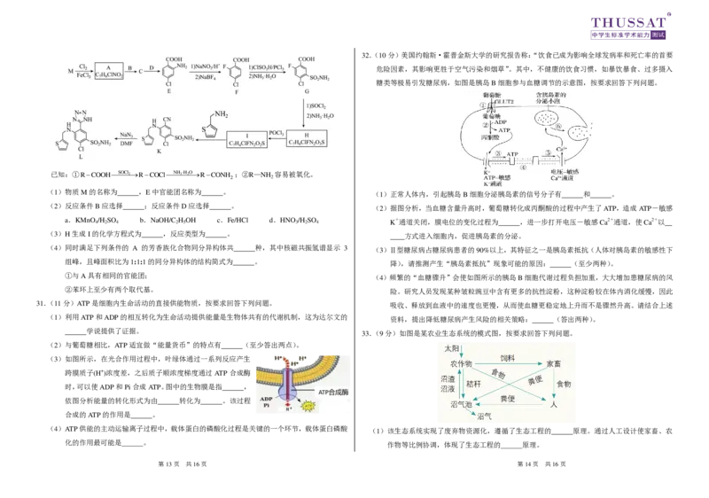 THUSSAT2024年1月诊断性测试理科综合试卷_2024届THUSSAT中学生标准学术能力诊断性测试2024年1月测试全科_THUSSAT中学生标准学术能力诊断性测试2024年1月测试理综