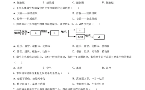 精品解析：2022年广西梧州市中考生物真题（原卷版）_中考真题_8.生物中考真题2015-2024年_2022年全国中考生物114份14