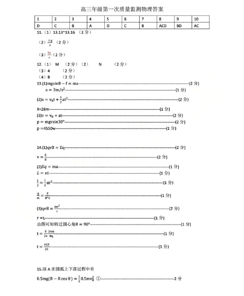 呼和浩特市2025-2026学年高三年级第一次质量监测+物理答案_2025年9月_250901呼和浩特市2025-2026学年高三年级第一次质量监测（全科）