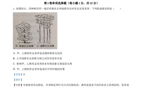 精品解析：2023年山东省泰安市中考生物真题（解析版）_中考真题_8.生物中考真题2015-2024年_2023年全国中考生物7.20_精品解析：2023年山东省泰安市中考生物真题