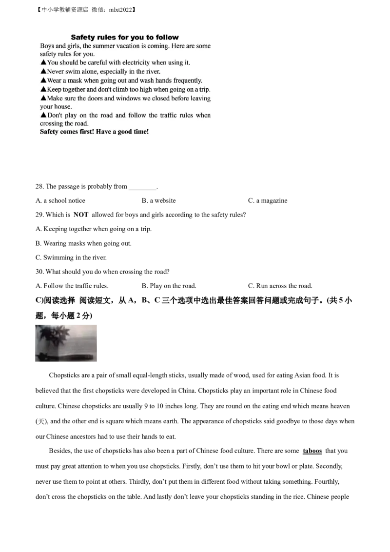 精品解析：2022年湖南省邵阳市中考英语真题（原卷版）_中考真题_3.英语中考真题2015-2024年_2022中考英语真题143份11