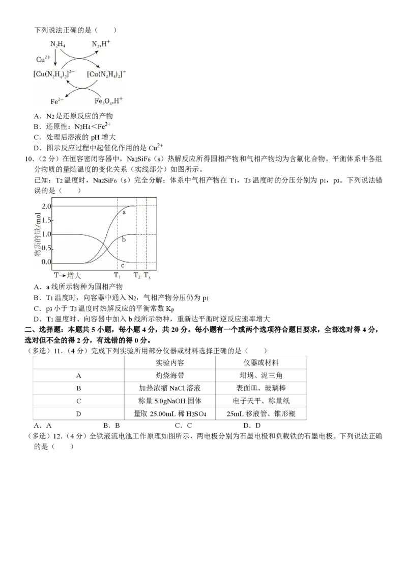 山东化学-试题_1.高考2025全国各省真题+答案_00.2025各省市高考真题及答案（按省份分类）_13、山东卷（9科全）_化学