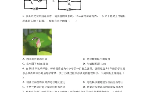 精品解析：2022年山东省临沂市中考物理真题（原卷版）_中考真题_4.物理中考真题2015-2024年_2022中考物理真题128份14