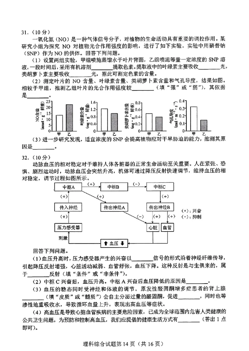 河南省-理综无答案_九省联考更新中_河南（文综理综）_九省联考理综（河南）（含答案）
