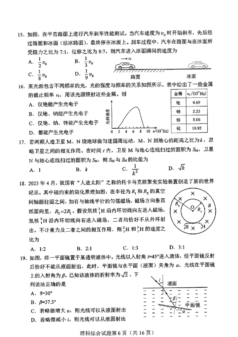 河南省-理综无答案_九省联考更新中_河南（文综理综）_九省联考理综（河南）（含答案）