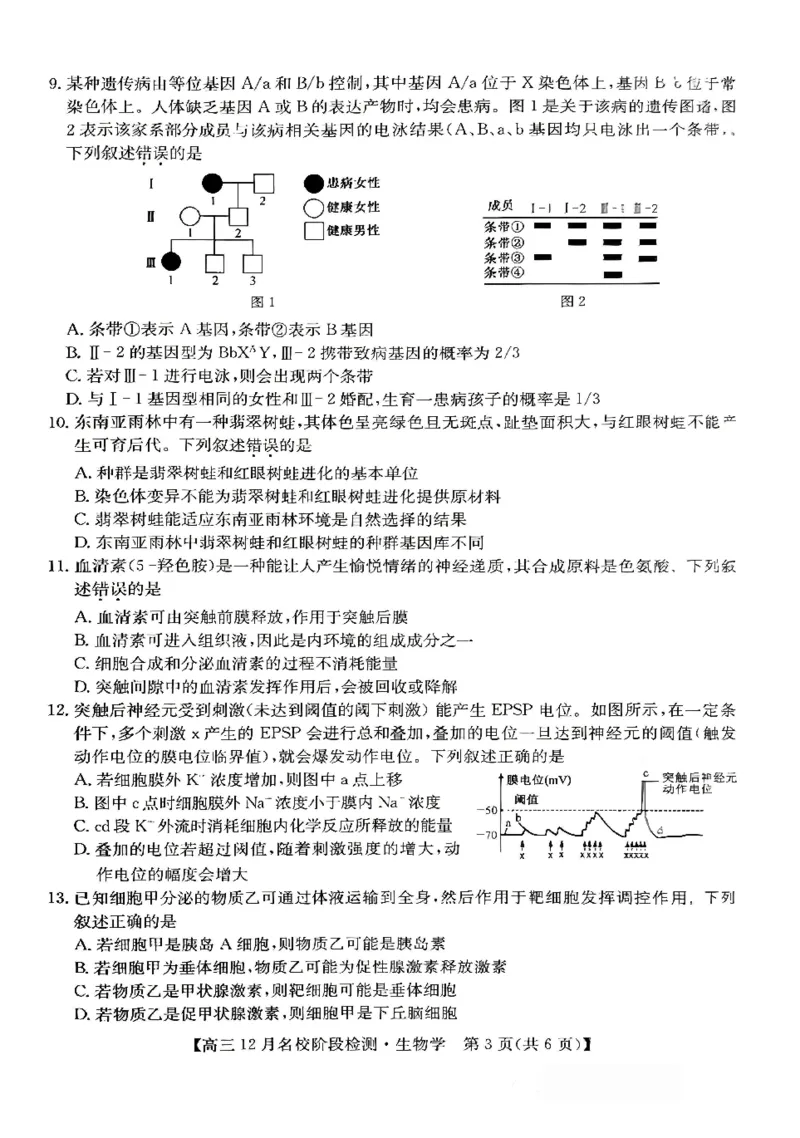 生物试卷-安徽省耀正优2026届高三年级12月名校阶段检测联考_2025年12月_251219安徽省耀正优+2026届高三年级12月名校阶段检测联考（全科）