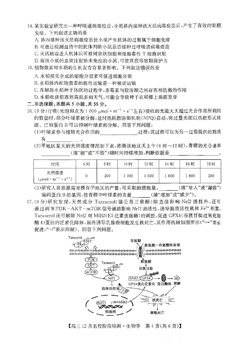 生物试卷-安徽省耀正优2026届高三年级12月名校阶段检测联考_2025年12月_251219安徽省耀正优+2026届高三年级12月名校阶段检测联考（全科）