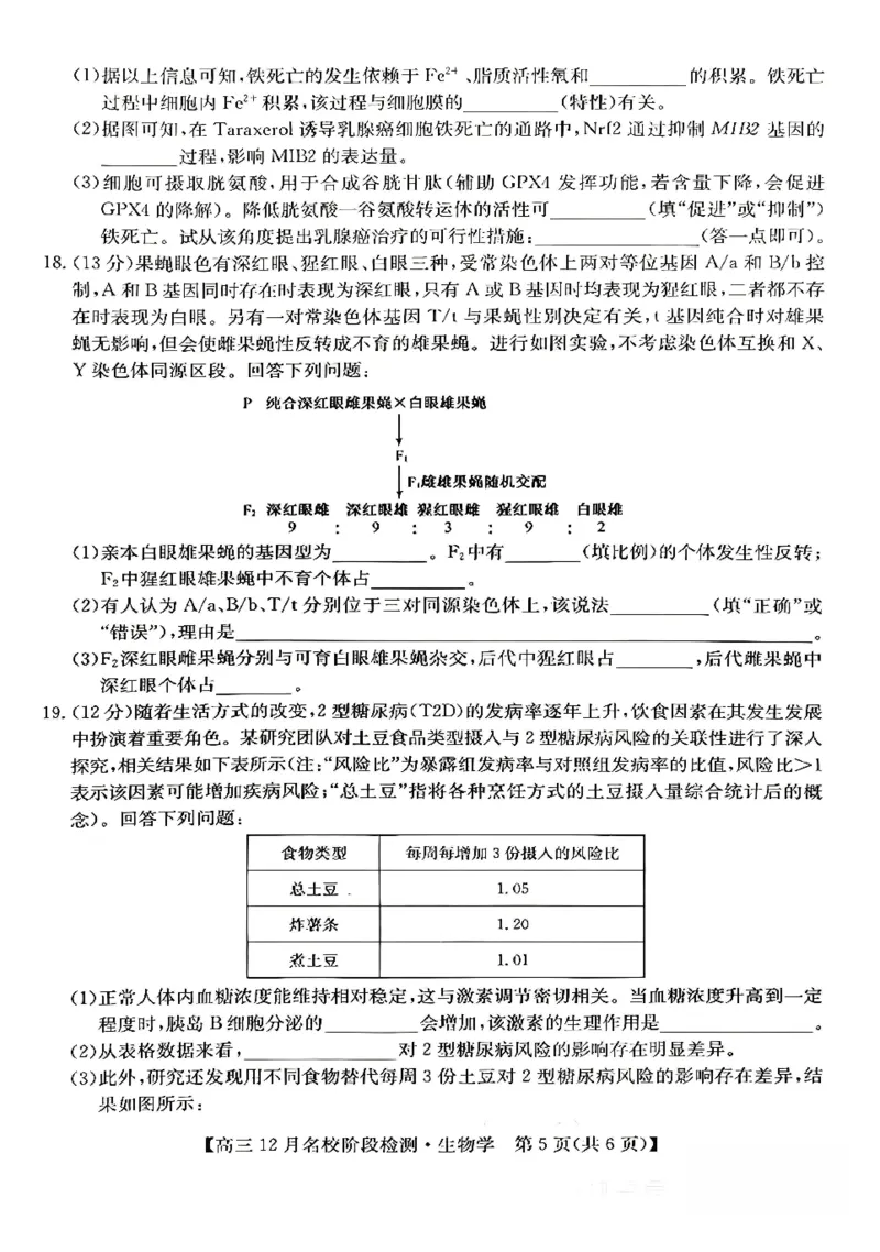 生物试卷-安徽省耀正优2026届高三年级12月名校阶段检测联考_2025年12月_251219安徽省耀正优+2026届高三年级12月名校阶段检测联考（全科）