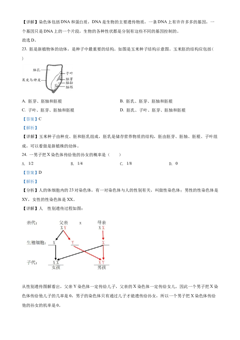 精品解析：2022年黑龙江省牡丹江、鸡西地区朝鲜族学校联合体中考生物真题（解析版）_中考真题_8.生物中考真题2015-2024年_2022年全国中考生物114份14