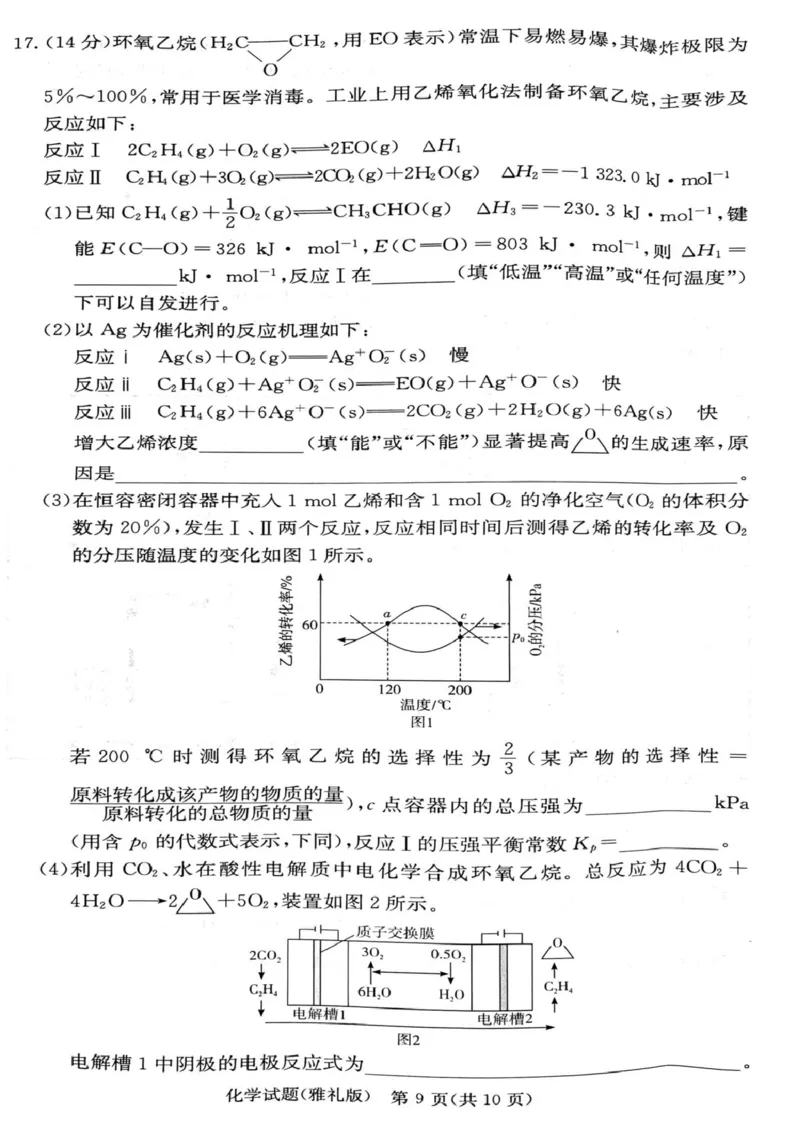 湖南雅礼中学2024-2025学年高二下学期期末考试化学试题_2025年7月_250703湖南省长沙市雅礼中学2024-2025学年高二下学期6月期末（全科）