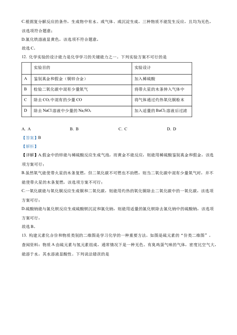 精品解析：2022年湖南省常德市中考化学真题（解析版）_中考真题_5.化学中考真题2015-2024年_地区卷_湖南省_化学常德11-22