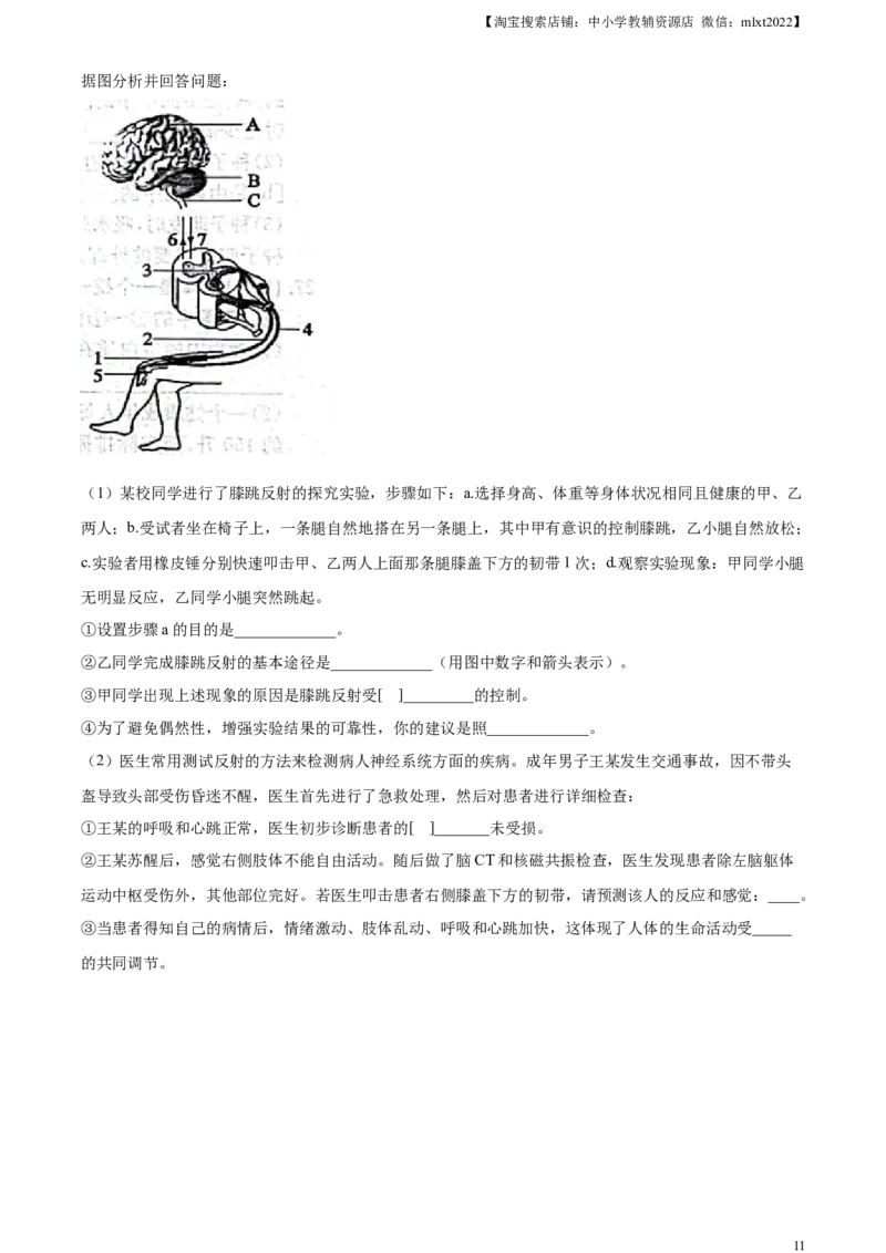 精品解析：2023年山东省滨州市中考生物真题（原卷版）_中考真题_8.生物中考真题2015-2024年_2023年全国中考生物7.20_精品解析：2023年山东省滨州市中考生物真题