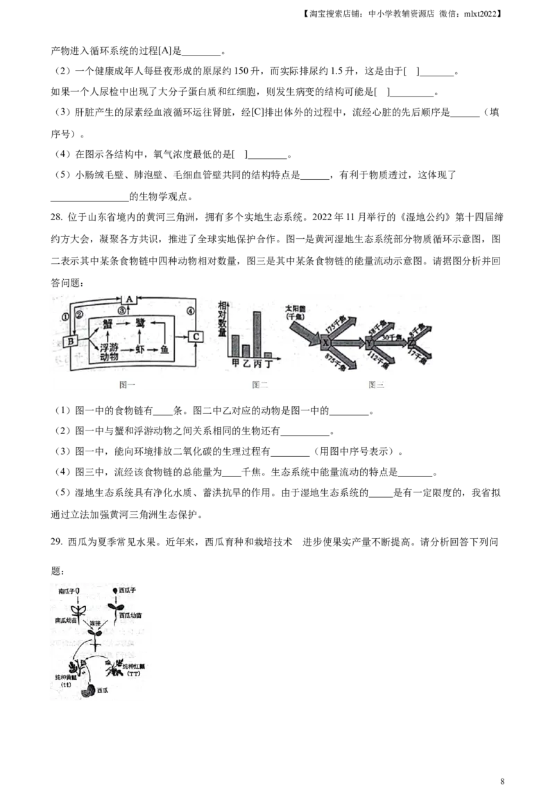 精品解析：2023年山东省滨州市中考生物真题（原卷版）_中考真题_8.生物中考真题2015-2024年_2023年全国中考生物7.20_精品解析：2023年山东省滨州市中考生物真题