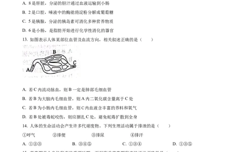 精品解析：2023年山东省滨州市中考生物真题（原卷版）_中考真题_8.生物中考真题2015-2024年_2023年全国中考生物7.20_精品解析：2023年山东省滨州市中考生物真题