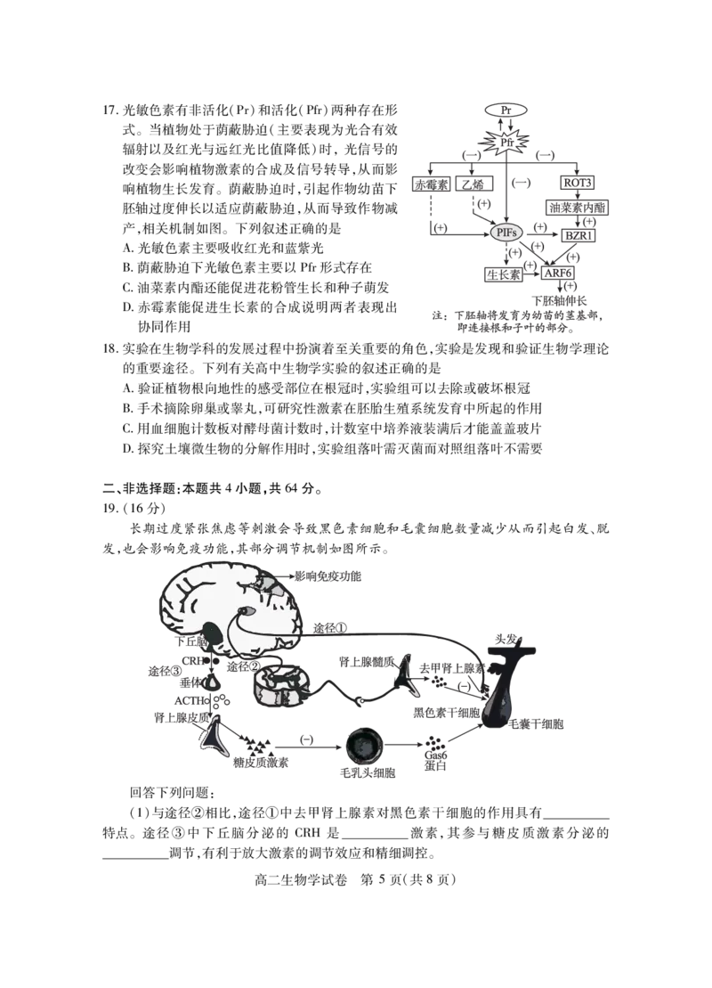 高二生物学_2025年7月_250715湖北省襄阳市2025年7月高二期末统一调研测试（全科）_生物
