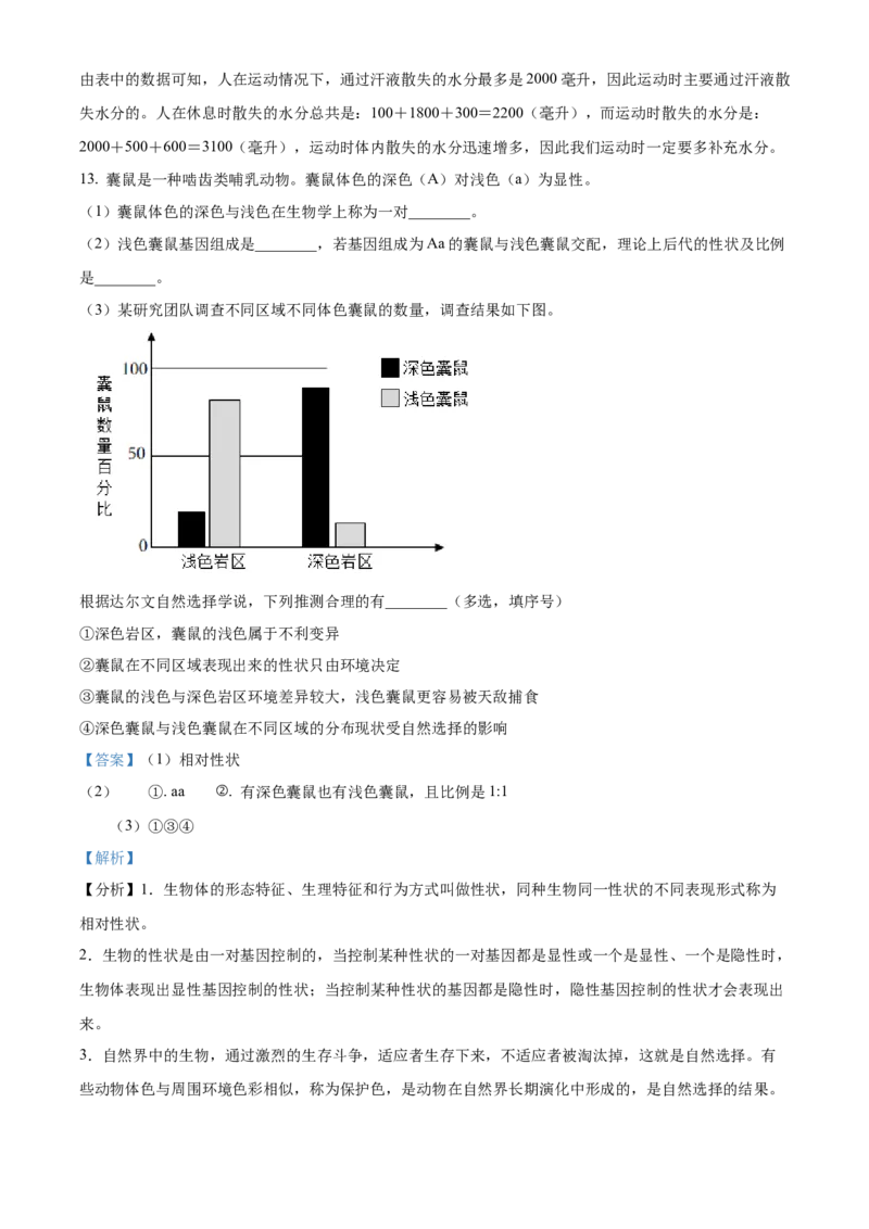 精品解析：2022年湖北省咸宁市中考生物真题（解析版）_中考真题_8.生物中考真题2015-2024年_2022年全国中考生物114份14