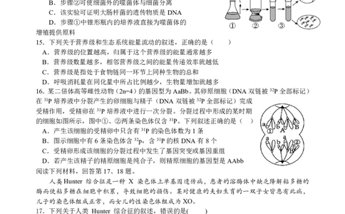 生物试题_2024届浙江省义乌中学高三上学期首考适应性考试_浙江省义乌中学2024届高三上学期首考适应性考试生物