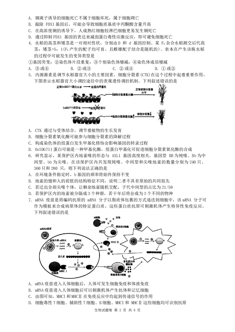 湖南省株洲市2023-2024学年高三上学期教学质量统一检测（一）生物试题_2024届湖南省株洲市高三上学期教学质量统一检测（一）_湖南省株洲市2024届高三上学期教学质量统一检测（一）生物