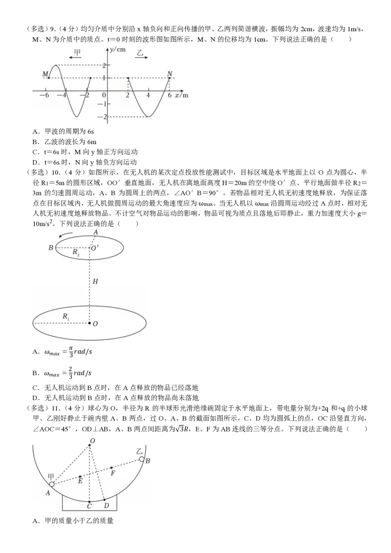 山东物理-试题_1.高考2025全国各省真题+答案_00.2025各省市高考真题及答案（按省份分类）_13、山东卷（9科全）_物理