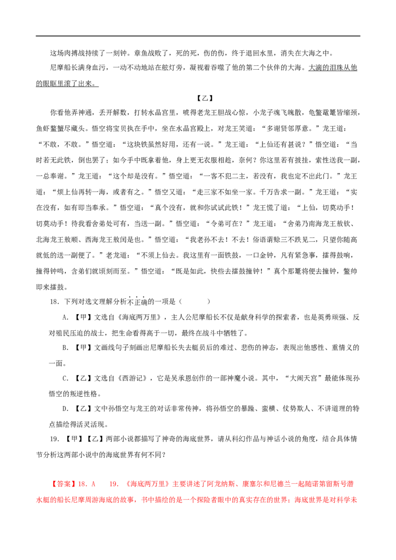 专题04《海底两万里》真题精练（综合题）（解析版）_120中考语文全套复习_中考语文复习总复习_专项复习资料_完2024年中考语文名著阅读知识知识梳理+真题练习_答案解析版