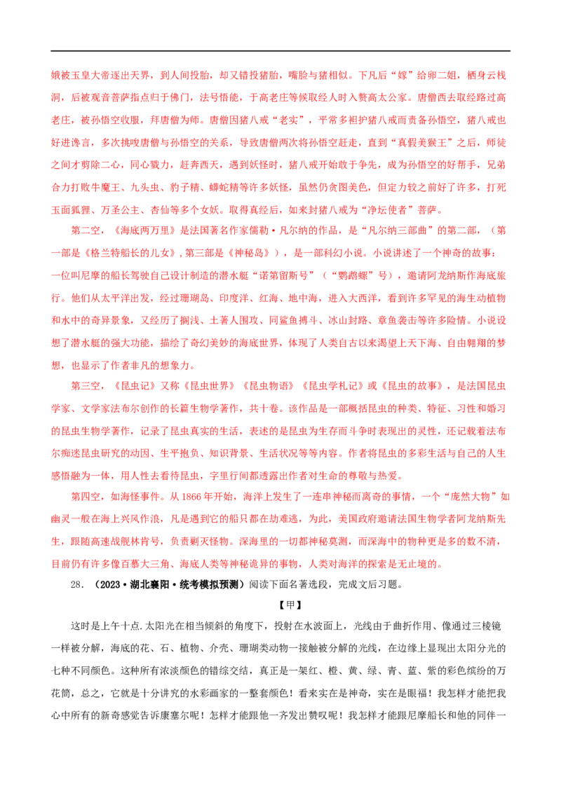 专题04《海底两万里》真题精练（综合题）（解析版）_120中考语文全套复习_中考语文复习总复习_专项复习资料_完2024年中考语文名著阅读知识知识梳理+真题练习_答案解析版