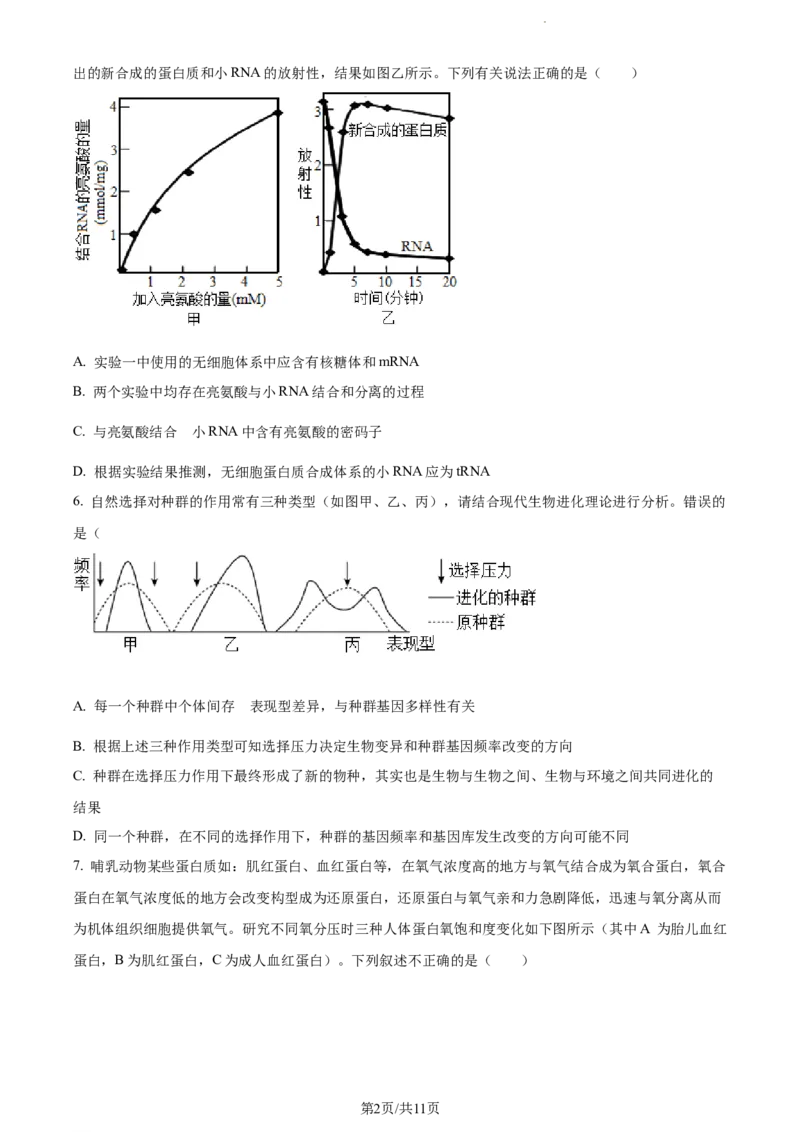精品解析：黑龙江省大庆实验中学实验三部2023-2024学年高三上学期阶段考试（二）生物试题（原卷版）_2024届黑龙江省大庆市实验中学实验三部高三上学期阶段考试（二）