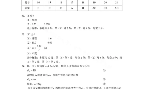 物理答案_2024届云南省昆明市高三&ldquo;三诊一模&rdquo;摸底诊断测试_云南省昆明市2024届高三&ldquo;三诊一模&rdquo;摸底诊断测试理综