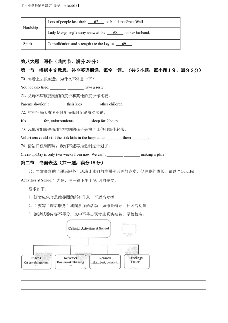 精品解析：2022年贵州省六盘水市中考英语真题（原卷版）_中考真题_3.英语中考真题2015-2024年_2022中考英语真题143份11