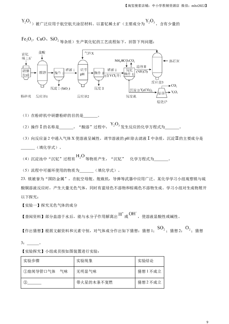 精品解析：2023年山东省潍坊市中考化学真题（原卷版）_中考真题_5.化学中考真题2015-2024年_2023年中考化学真题7.20_精品解析：2023年山东省潍坊市中考化学真题