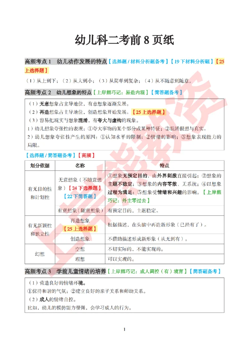 考前8页纸-保教知识与能力_4-教培资料-26年最新资料-同步更新_幼儿教资_幼儿冲刺急救包_上岸熊25下教资笔试：最新考前8页纸